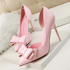 Women Pumps Leisure High Heels Fashion Butterfly knot Shoes Pointed Toe Wedding Shoes Bride Women Heels Shoes Pink White