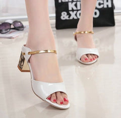 Women Sandals Square Heel Pumps Summer Women Shoes Gold Sliver Low Heel Sandals Peep Toe Ladies Sandals With Heels