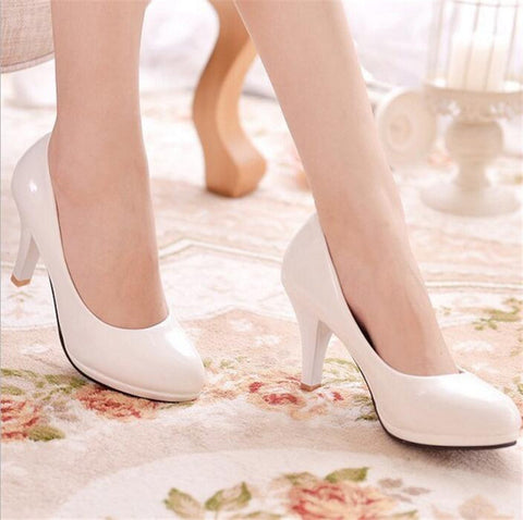 Women New Women Shoes 3 Color Black White Red Color PU Thin Heels Pumps Profession Pumps .