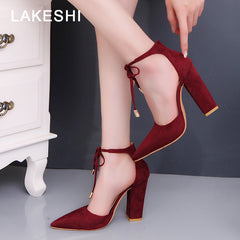 Women Heels New Women Pumps Shoes Suede Sexy High Heels Sandals Women Shoes Red Black Fashion Square Heel Pumps 43