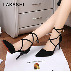 Summer Women Pumps Pointed Toe High Heeled Sexy High Heels Fashion Cross Strap Suede Shoes Female Roman Sandals