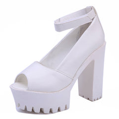 Women Pumps Peep Toe Party Shoes White High Heels Waterproof Platform Women Shoes Heeled